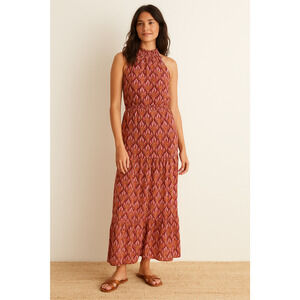 Taylor Pink Purple Peacock Feather Print Halter Maxi Dress Size 10